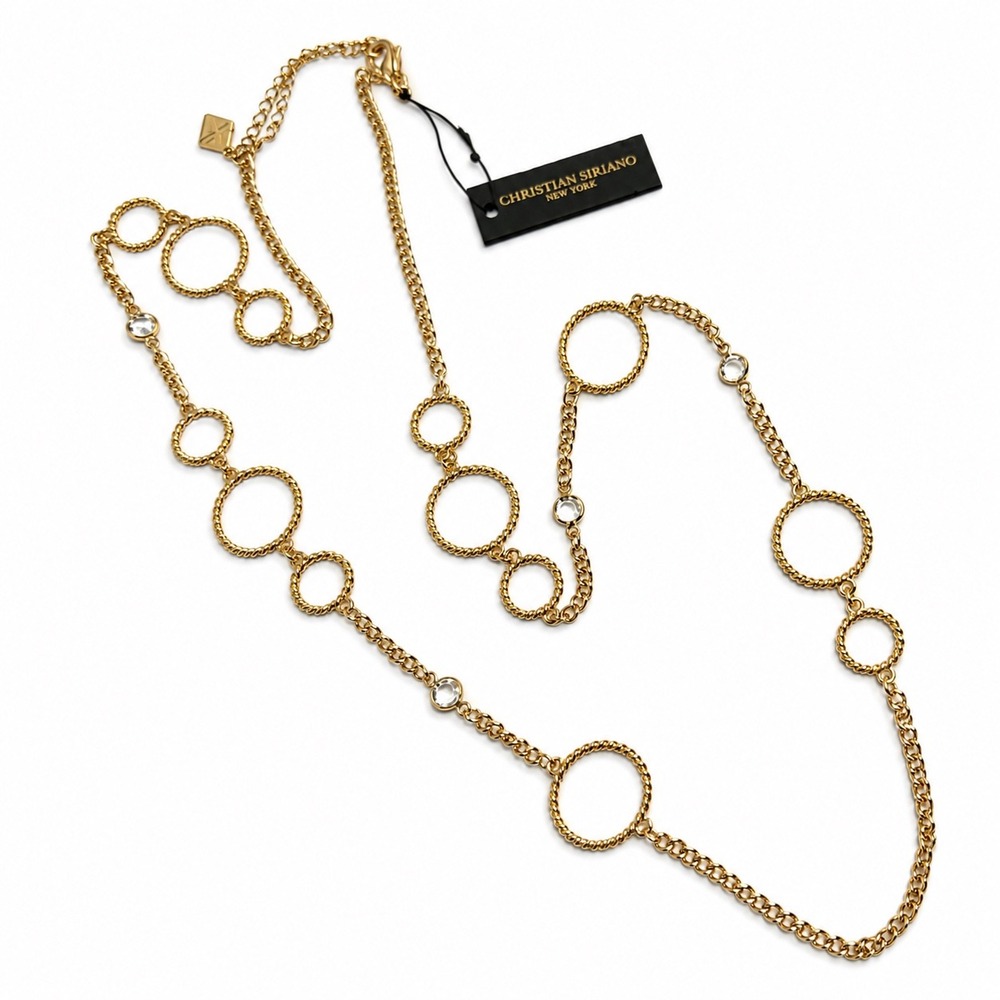 Christian Siriano NWT Gold Circle Crystal Long Station Necklace